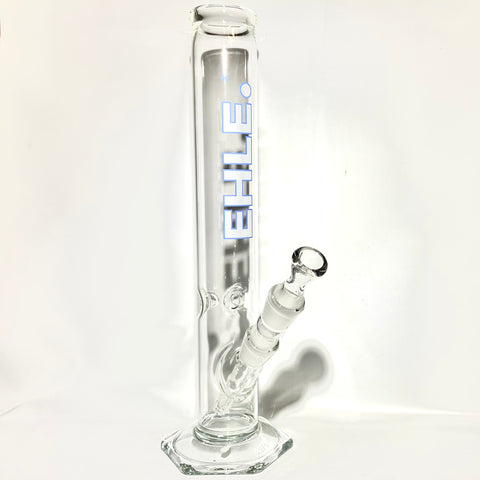 EHLE Glass 500ml White Blue Outline Logo 14” Straight Tube - Tha Bong Shop 