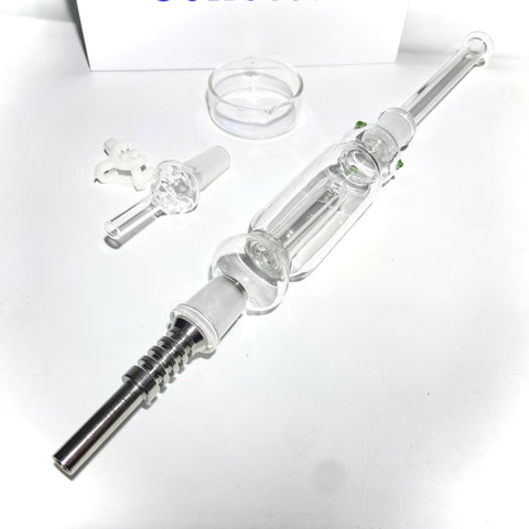 14mm Dome Perc Nectar Collector Set With Quartz And Titanium Nail , Glass Dish , Clip and Removable Mouthpiece - Tha Bong Shop 