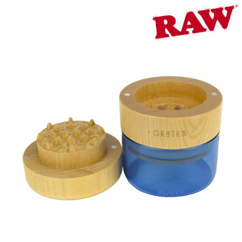 RAW WOOD TOP GRINDER BLUE JAR BODY - Tha Bong Shop 