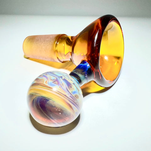 Uplifted Glass 14mm Amber Bowl With Amber Purple Ball Handle - Tha Bong Shop 