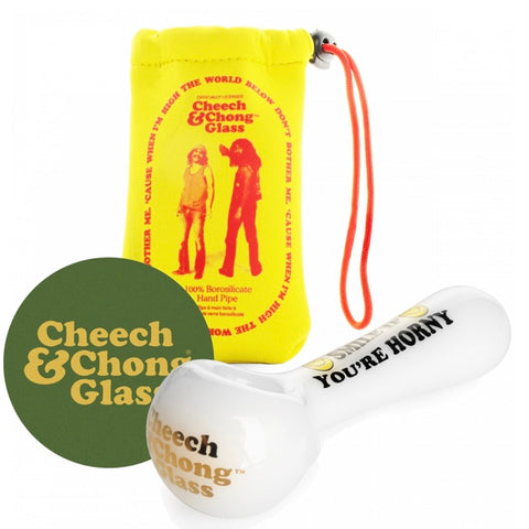CHEECH & CHONG® GLASS 4.5" Smile If You're Horny Hand Pipe - Tha Bong Shop 