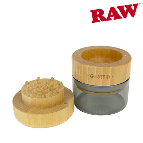 RAW WOOD TOP GRINDER BLACK JAR BODY - Tha Bong Shop 