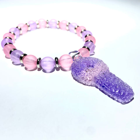 Niko BH Glass Pink Purple Mini Sourkey Charm Bracelet
