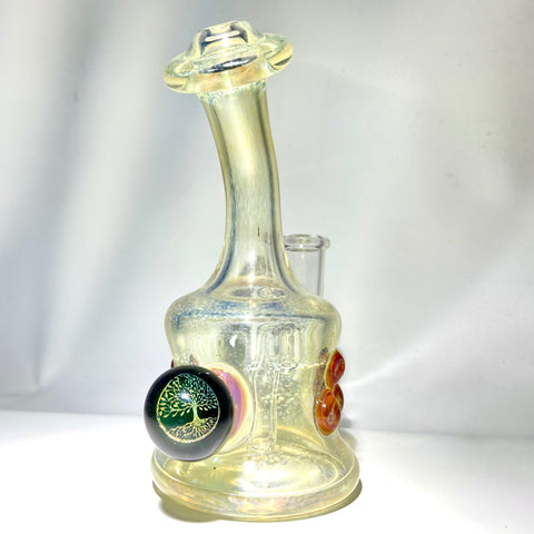  Shine Glassworks 14mm Bent Neck MiniTube With Tree Dichroic Image Marble  - Tha Bong Shop 
