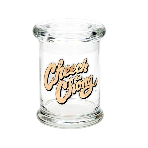 Cheech & Chong Glass Gold Script Logo Pop Top Jar - Tha Bong Shop