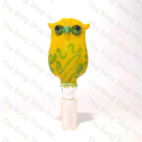 Yellow Green 14mm Narc Glass Owl Slide - Tha Bong Shop 