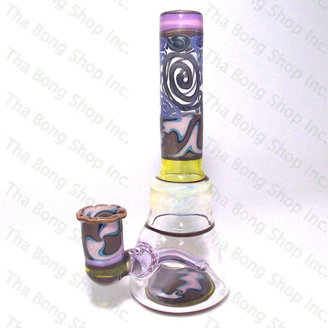 Gnosy Glass Blue Pink Brown Linework With Silver Fume And UV Sections Bangerhanger #Gfitting Mini Milker - Tha Bong Shop 