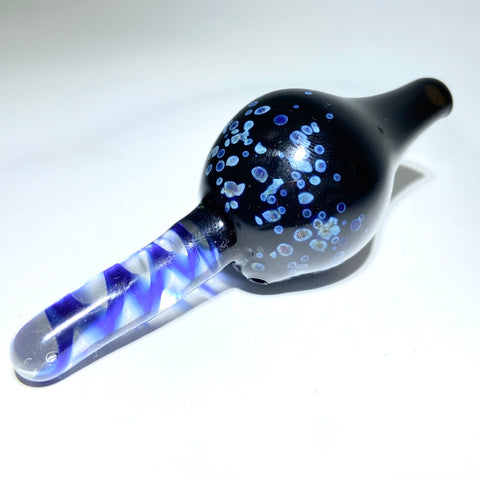 Cosmic Alley Glass Black Frit With Blue Spiral Handle Bubble Cap Carb Cap - Tha Bong Shop 