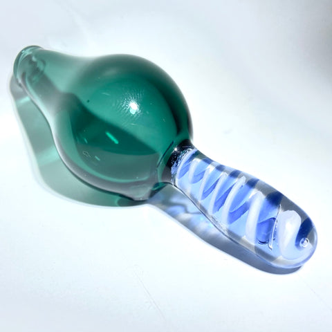 Cosmic Alley Glass Teal With Spiral Handle Bubble Cap Carb Cap - Tha Bong Shop 