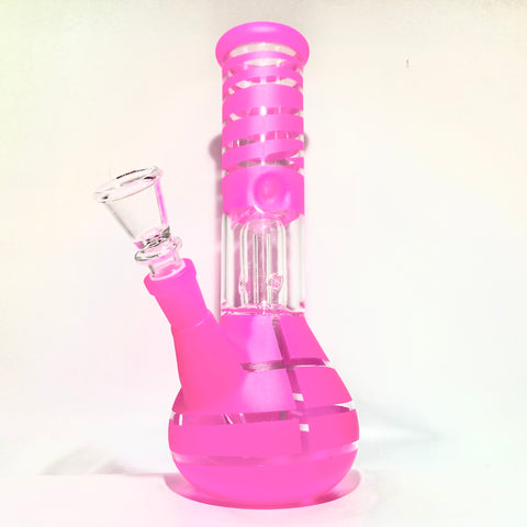 SALE ITEM Pink Strip Window Single Dome Perc Mini Beaker Bong - Tha Bong Shop 