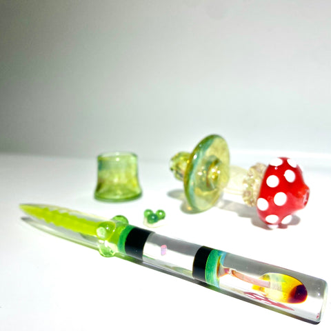Eckardt Glass  Green Mushroom Carbcap + Stand Dabber And Terp Pearl Set - Tha Bong Shop 