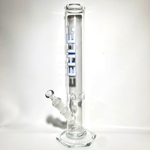 EHLE Glass 500ml 14mm White Blue Outline 14” Straight Tube - Tha Bong Shop 