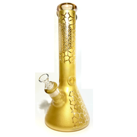 Golden Flower Of Life Pattern 15” Beaker Bong - Tha Bong Shop 